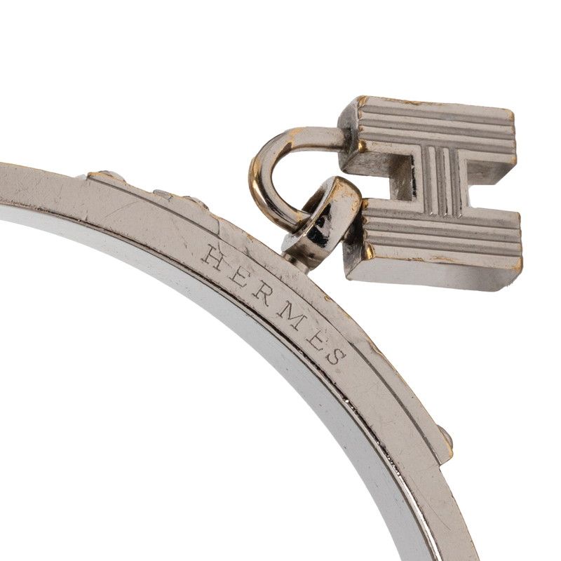 Hermes Kelly Cadena Bangle Bracelet Silver Red Metal Leather — view 4