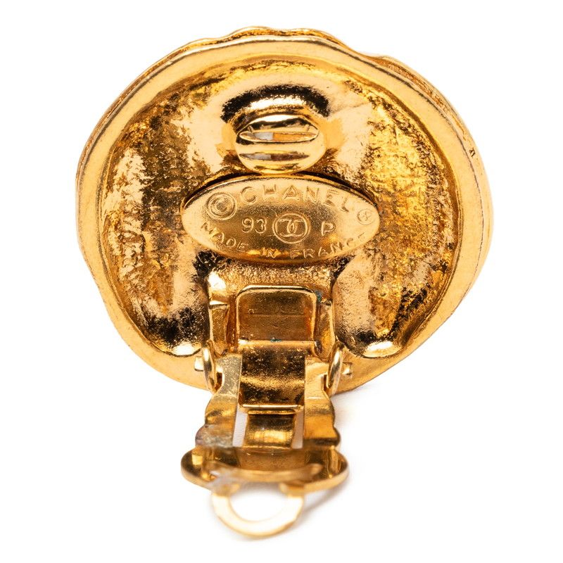 Chanel Vintage CC Logo Round Gold Plated Earrings — view 3