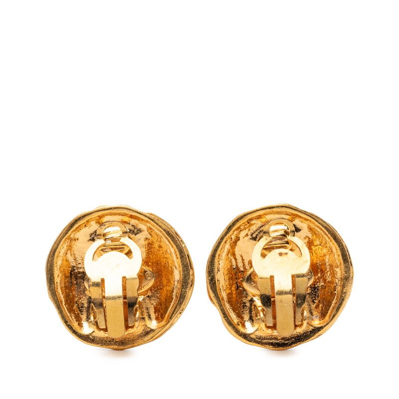 Chanel Vintage CC Logo Round Gold Plated Earrings — view 2