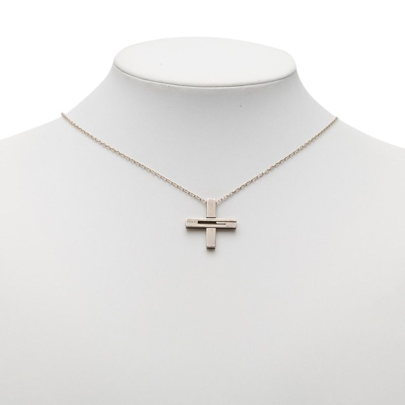 Gucci Cutout Cross Pendant Necklace Silver — view 7