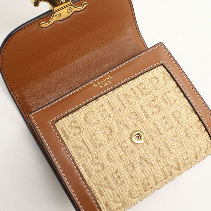 Celine Small Flap Wallet Triomphe Trifold Raffia Leather — view 6