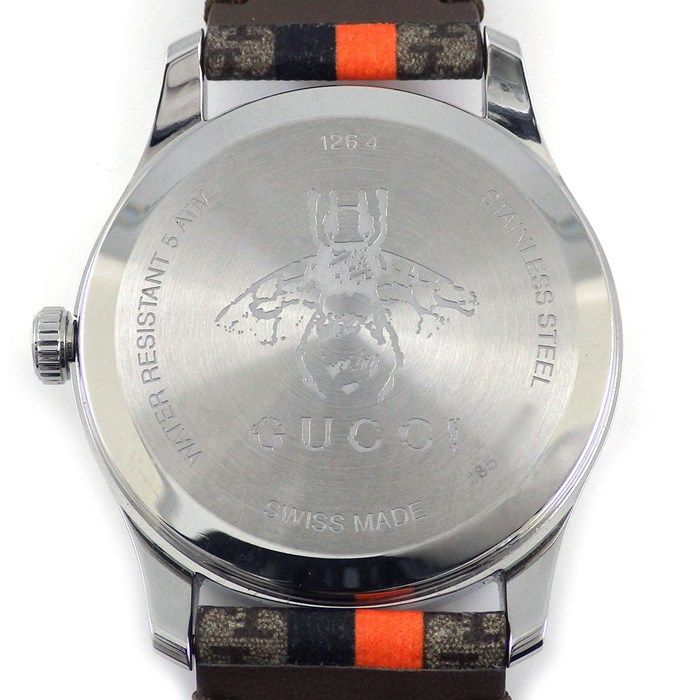 Gucci Watch Timeless 126.4 Taiga Beige GG Supreme Fabric Dial — view 4