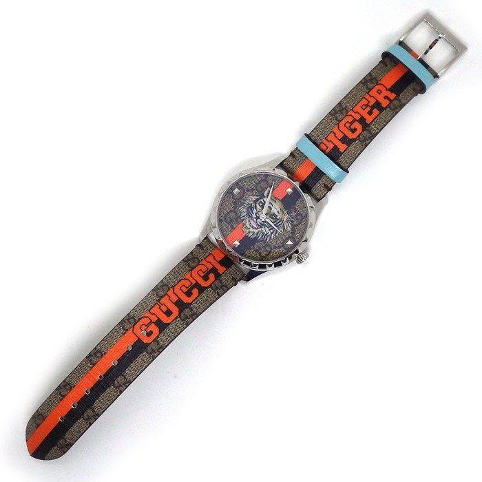 Gucci Watch Timeless 126.4 Taiga Beige GG Supreme Fabric Dial — view 3