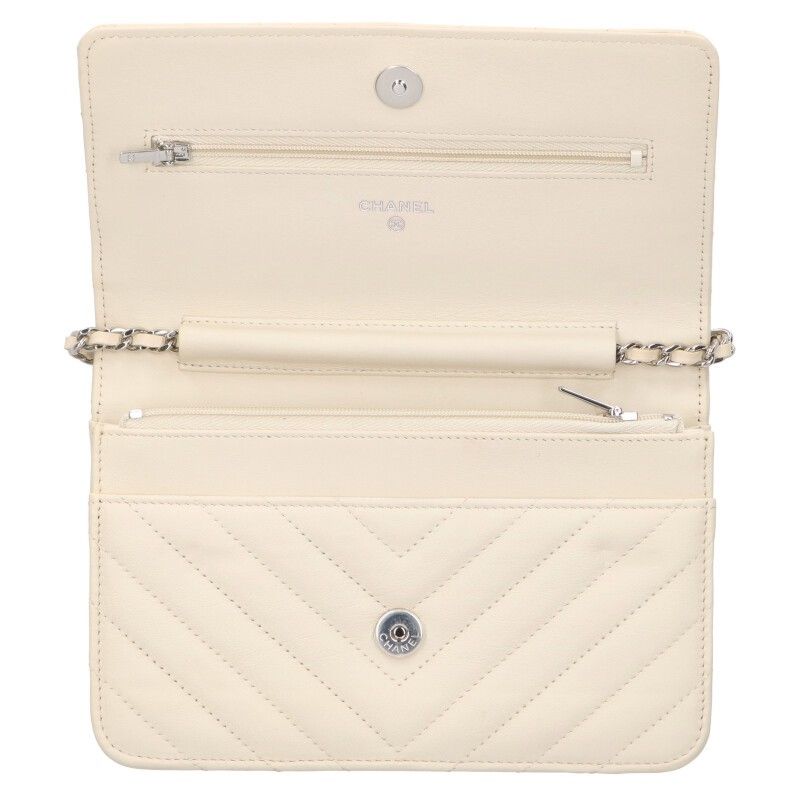 Chanel Chevron Caviar Leather Chain Wallet — view 3