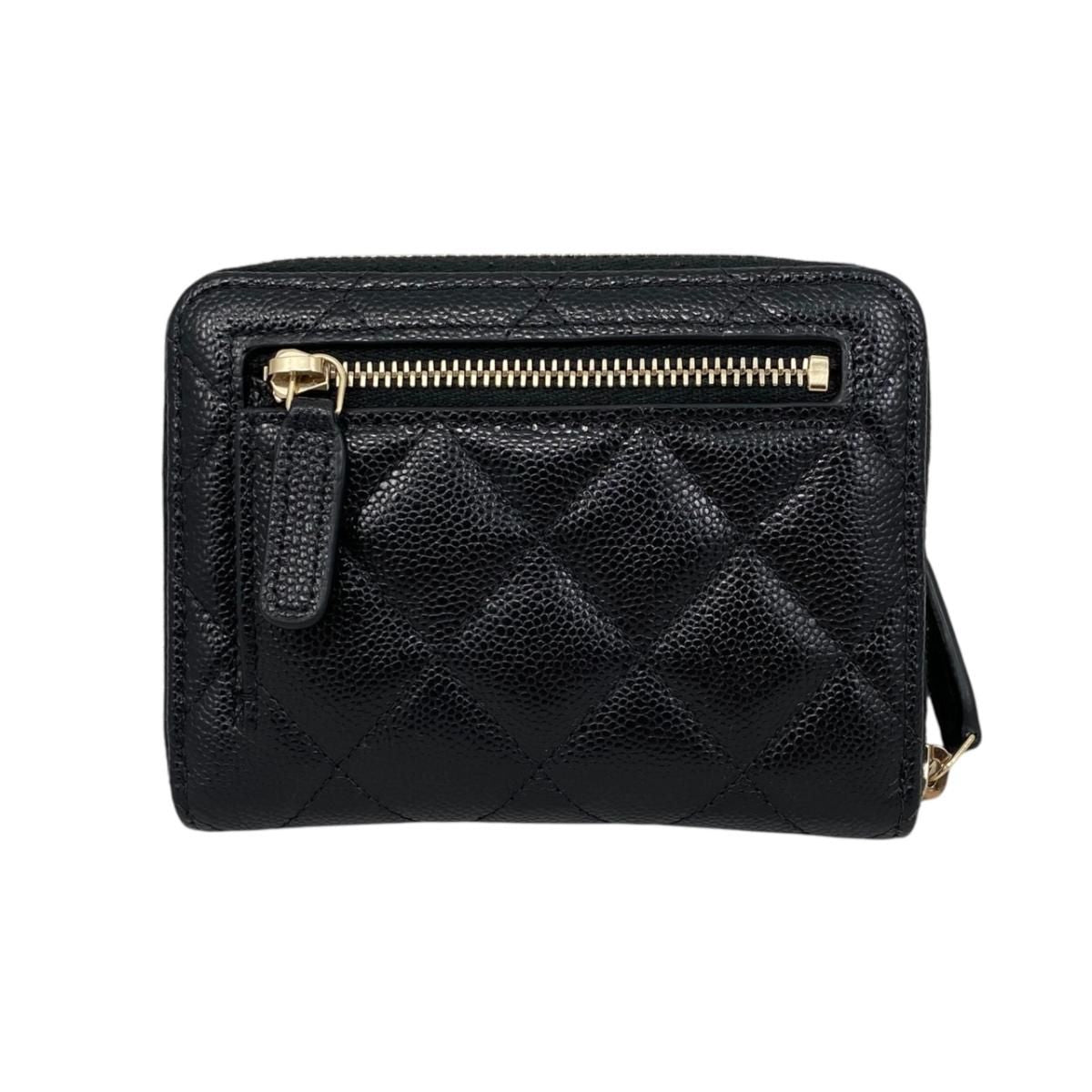 Chanel Bifold Wallet Small Zip Quilted Caviar Leather CC Logo — view 2