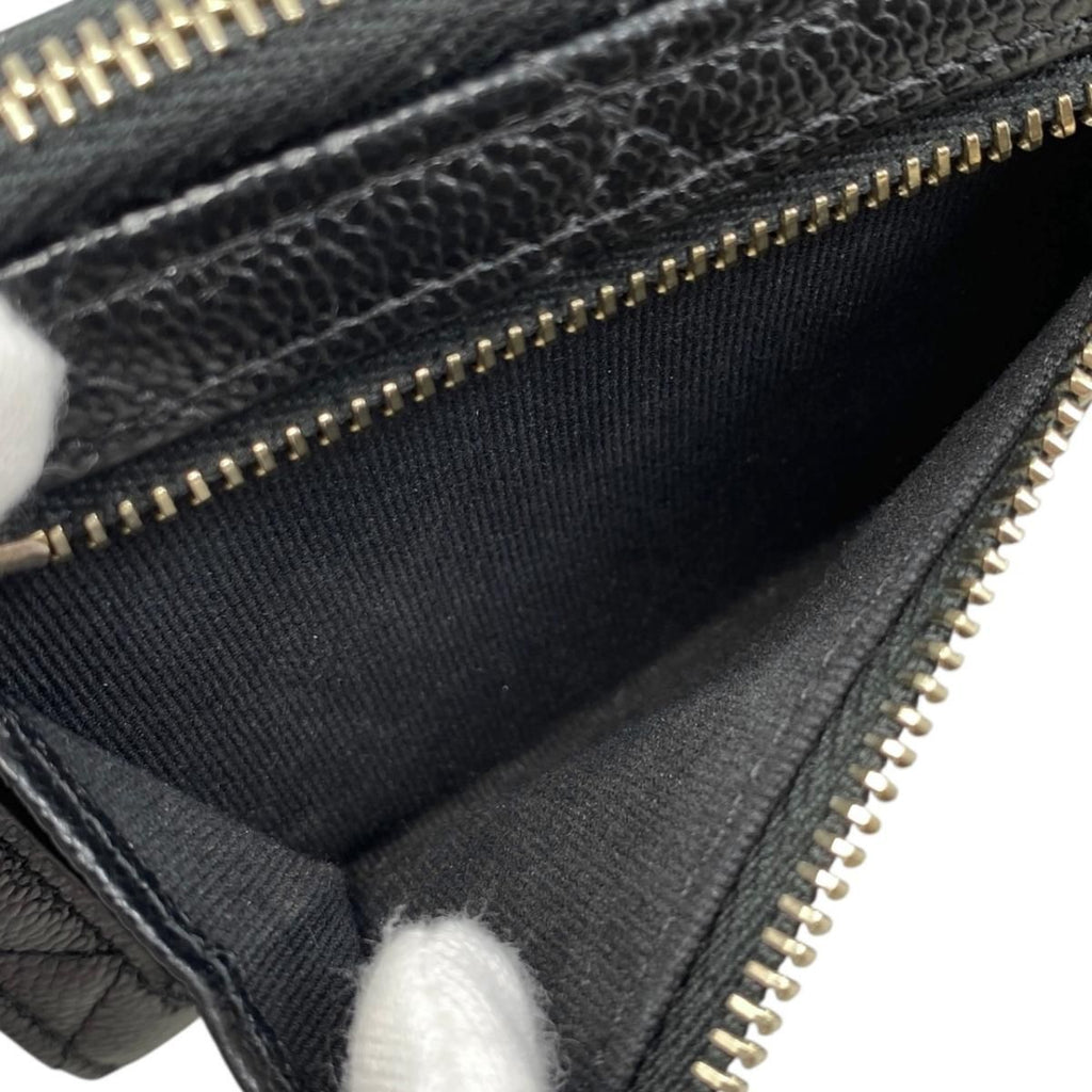 Chanel Bifold Wallet Small Zip Quilted Caviar Leather CC Logo — view 6