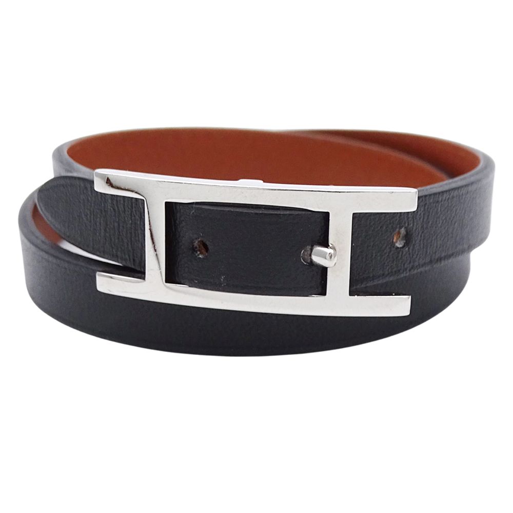 Hermes Bracelet Double Tour Black Brown Silver XS Reversible — view 2