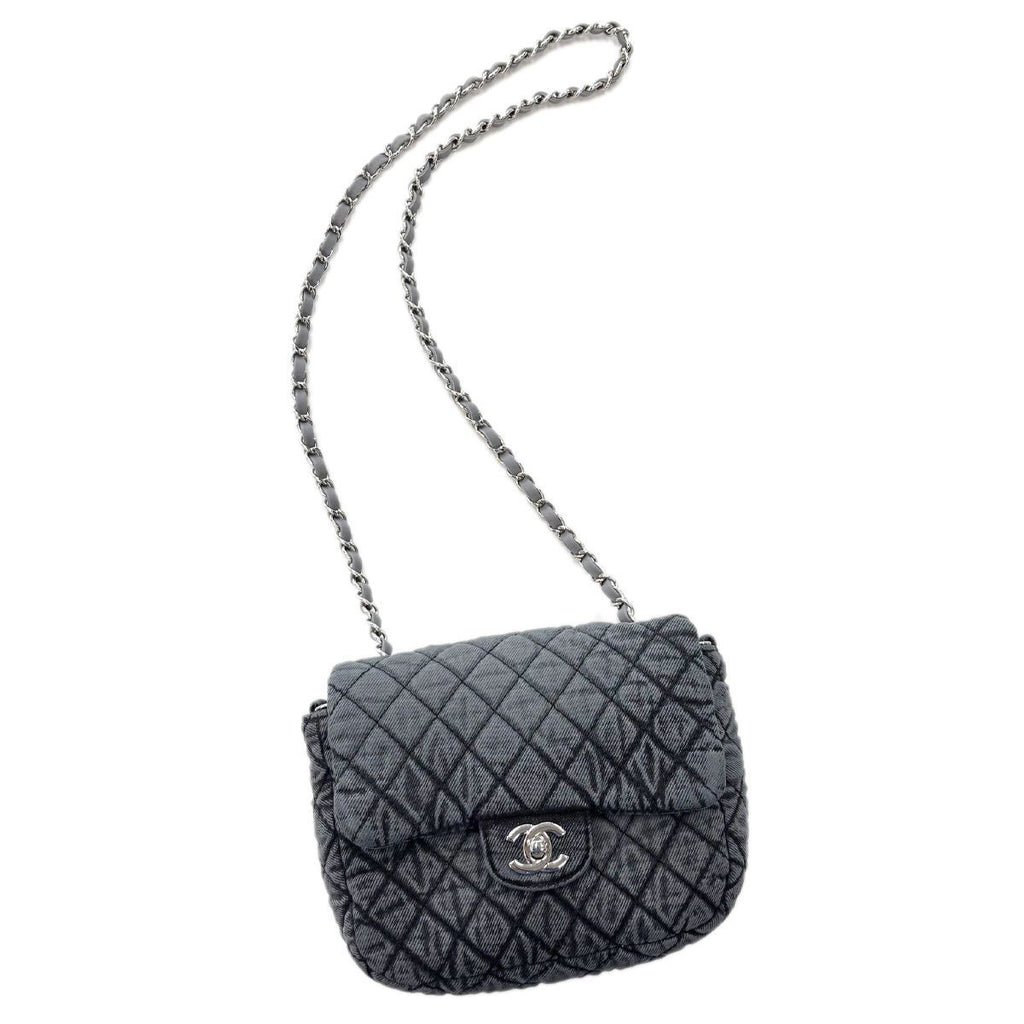 Chanel Bag Quilted Chain Shoulder Washed Denim Black Gray Silver — view 2