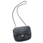 Chanel Bag Quilted Chain Shoulder Washed Denim Black Gray Silver — view 2