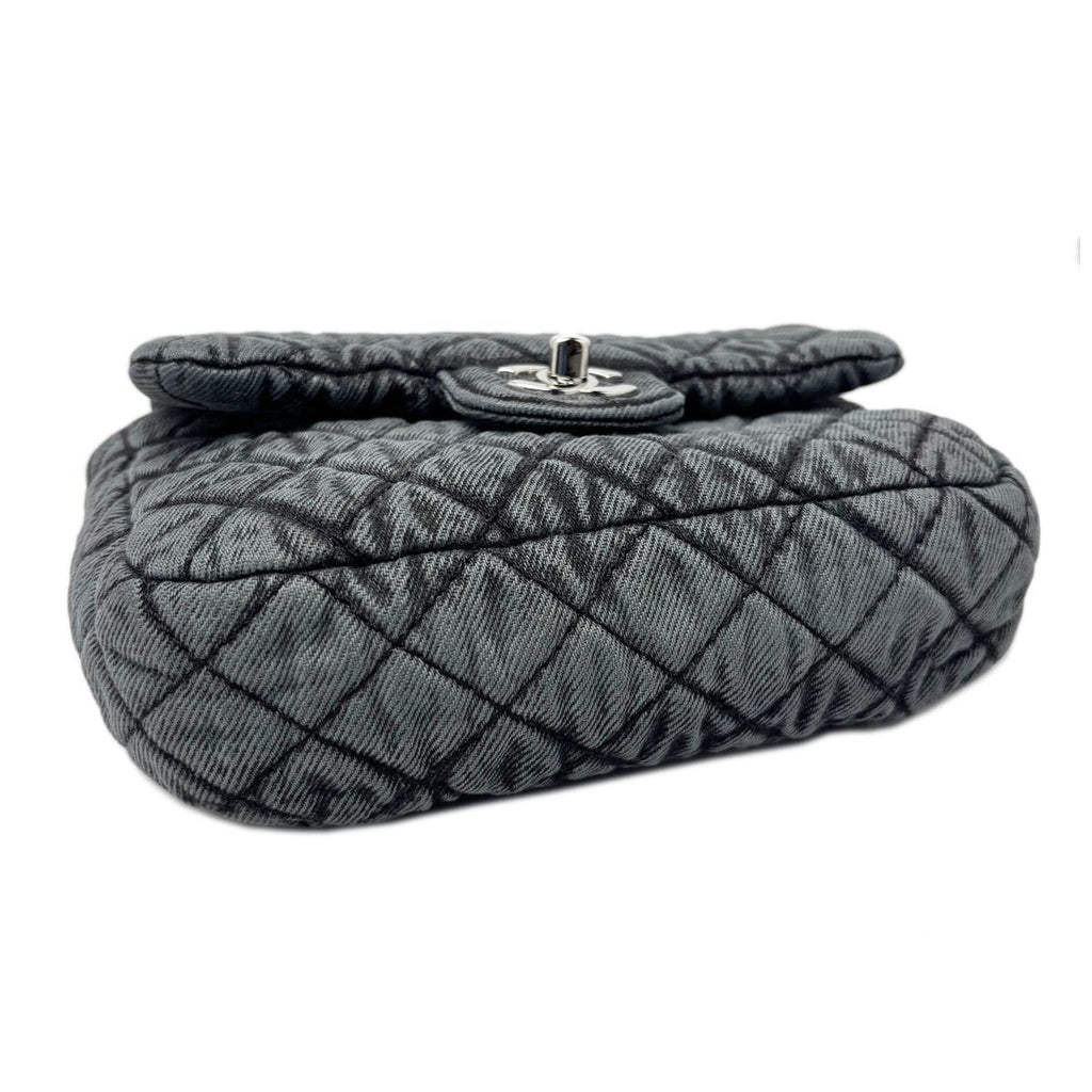 Chanel Bag Quilted Chain Shoulder Washed Denim Black Gray Silver — view 7