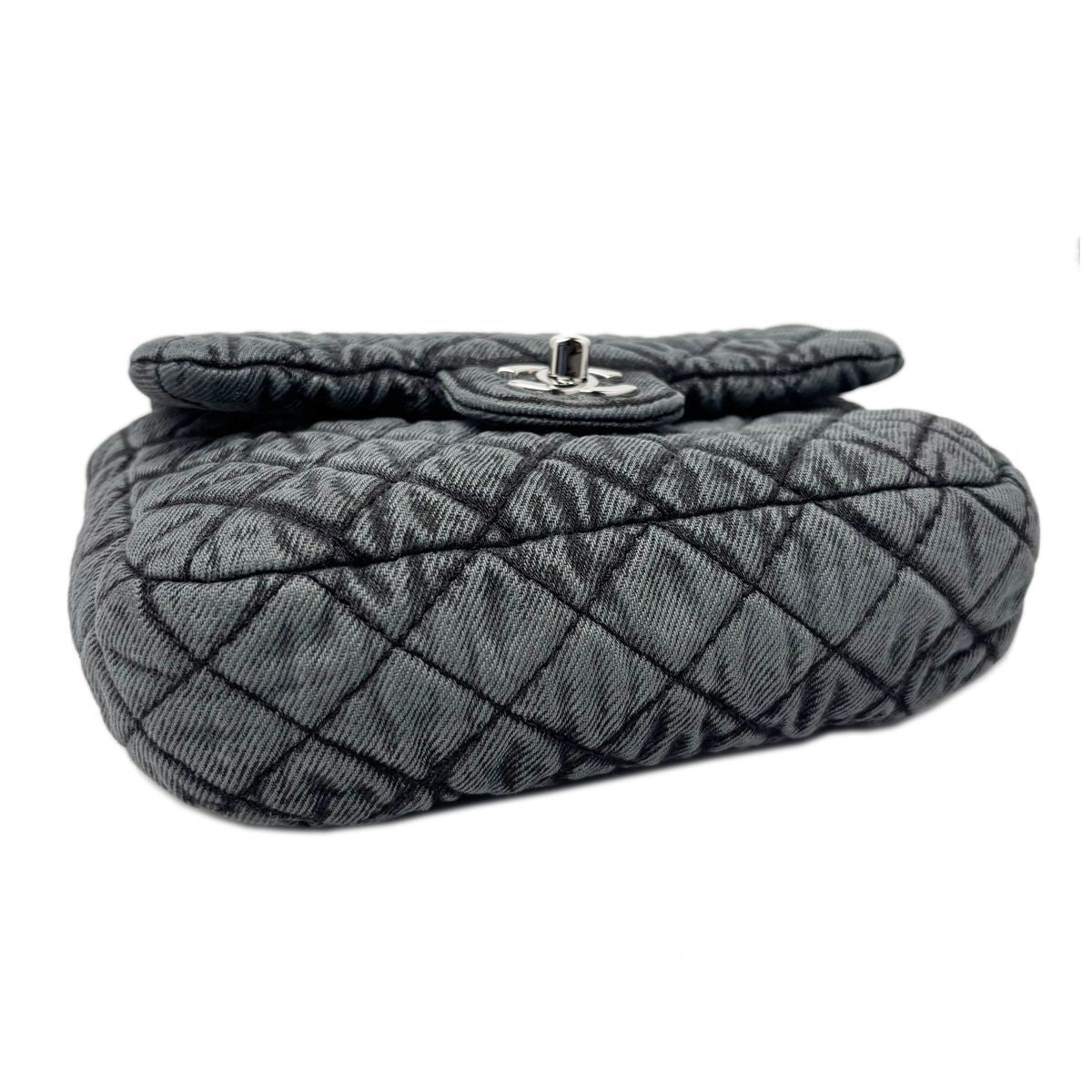 Chanel Bag Quilted Chain Shoulder Washed Denim Black Gray Silver — view 7
