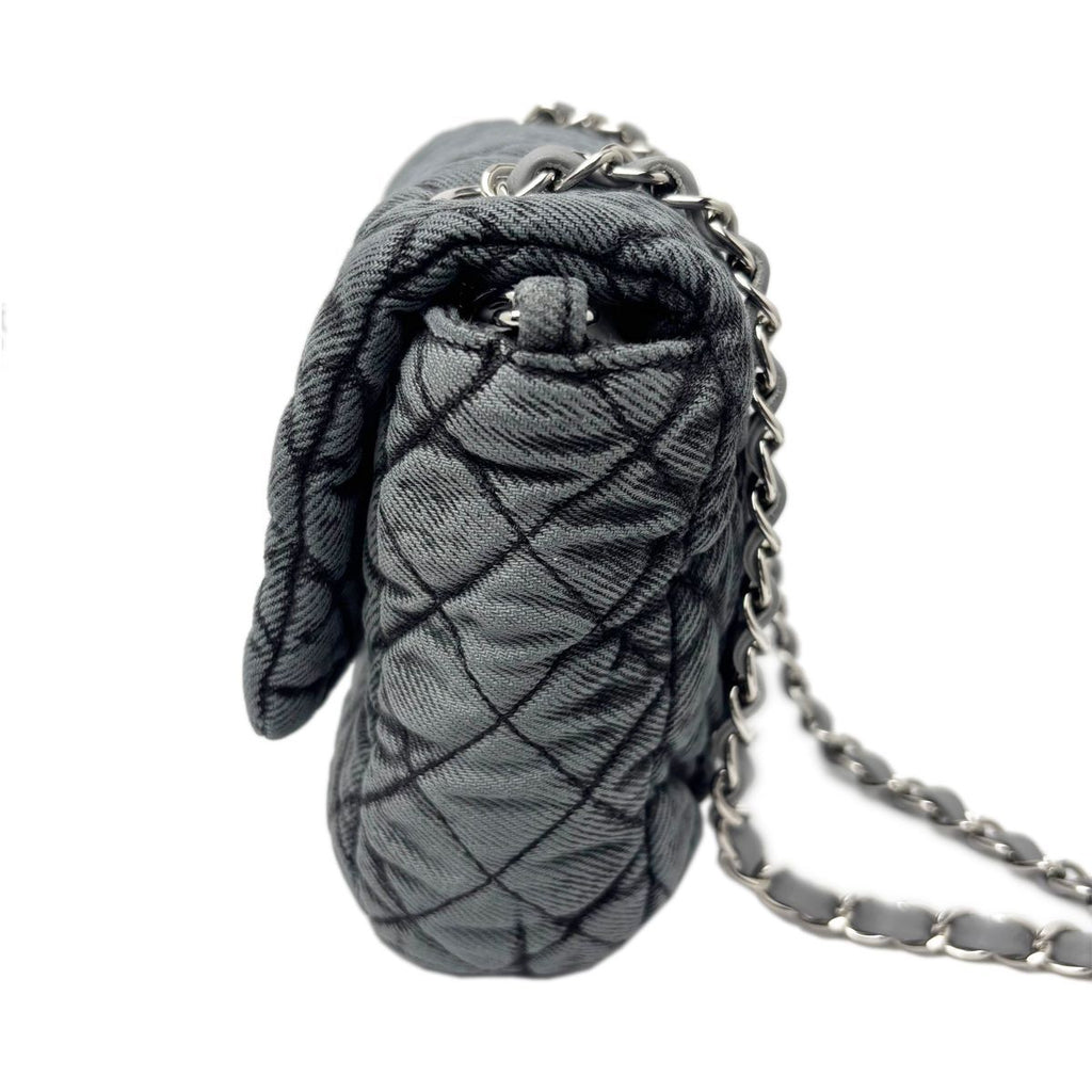 Chanel Bag Quilted Chain Shoulder Washed Denim Black Gray Silver — view 6