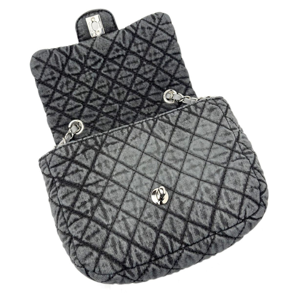Chanel Bag Quilted Chain Shoulder Washed Denim Black Gray Silver — view 9