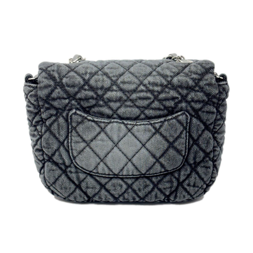 Chanel Bag Quilted Chain Shoulder Washed Denim Black Gray Silver — view 4