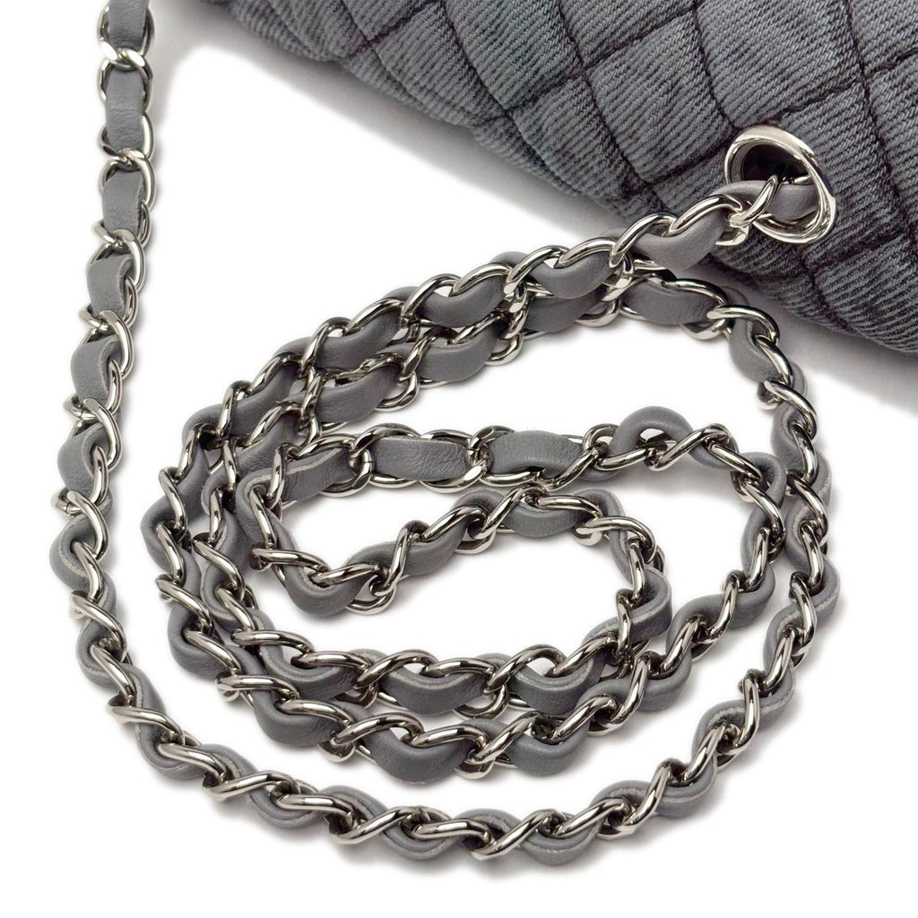 Chanel Bag Quilted Chain Shoulder Washed Denim Black Gray Silver — view 8