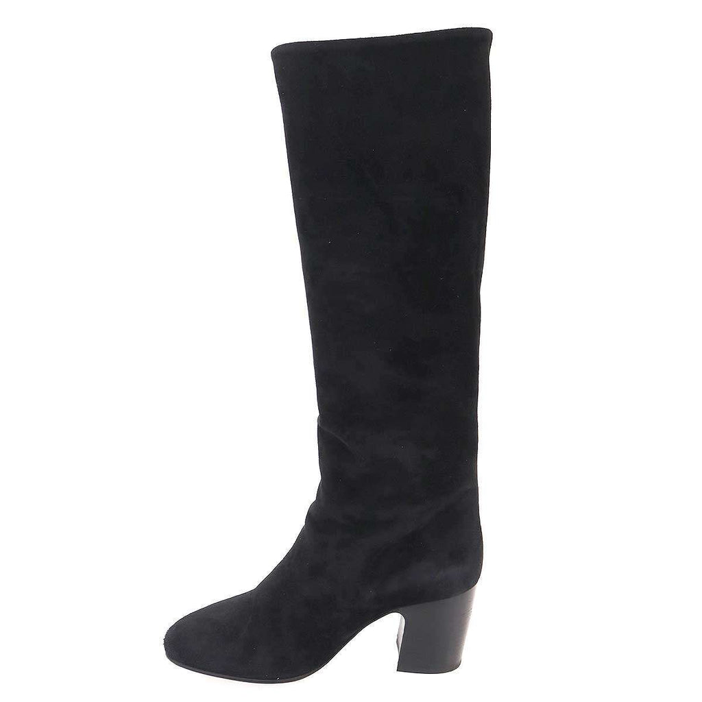 Chanel CC Logo Suede Leather Long Boots Black 37 — view 2