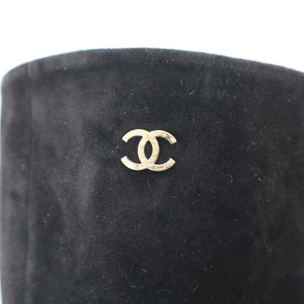 Chanel CC Logo Suede Leather Long Boots Black 37 — view 8