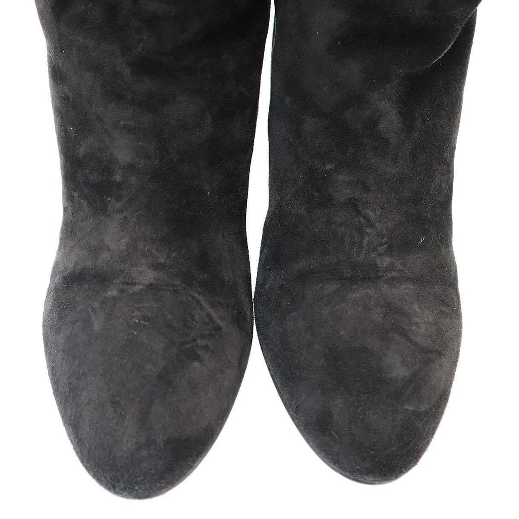 Chanel CC Logo Suede Leather Long Boots Black 37 — view 7