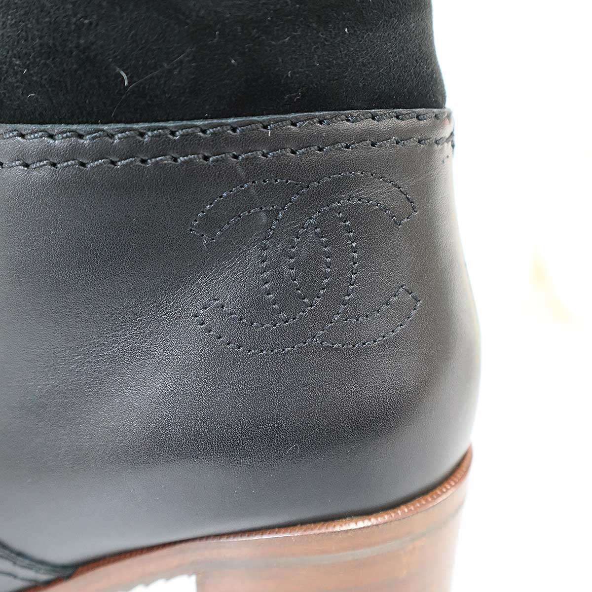 Chanel CC Logo Mouton Leather Long Boots Black 37 — view 6