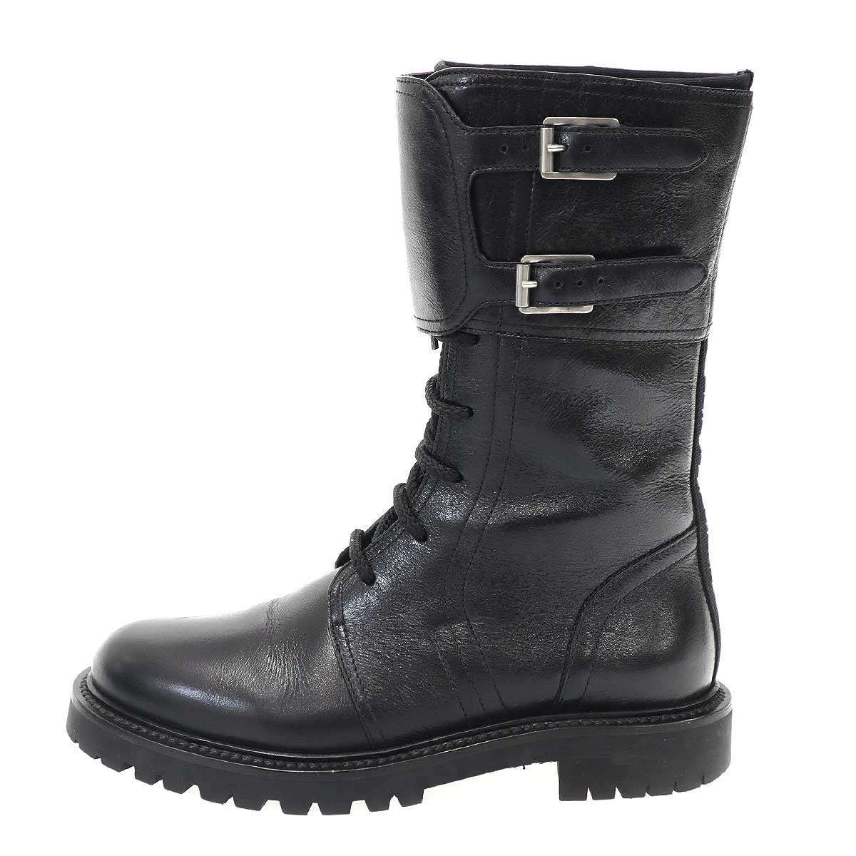Dior Christian Ground Leather Belt Combat Boots Black 36.5 — view 2