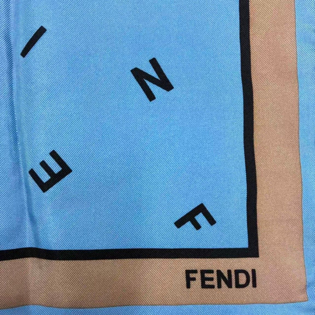 Fendi Scarf 100% Silk Logo Blue — view 7