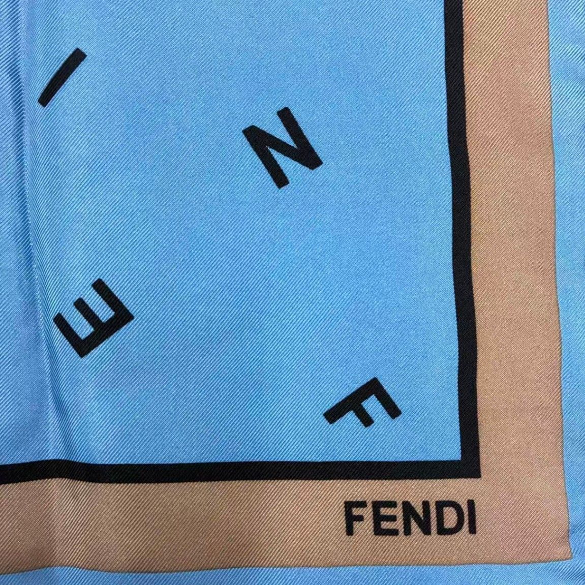 Fendi Scarf 100% Silk Logo Blue — view 7