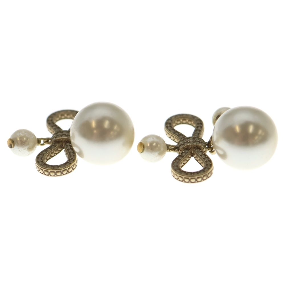 Dior Ribbon Pearl Earrings Rhinestone Gold — view 3