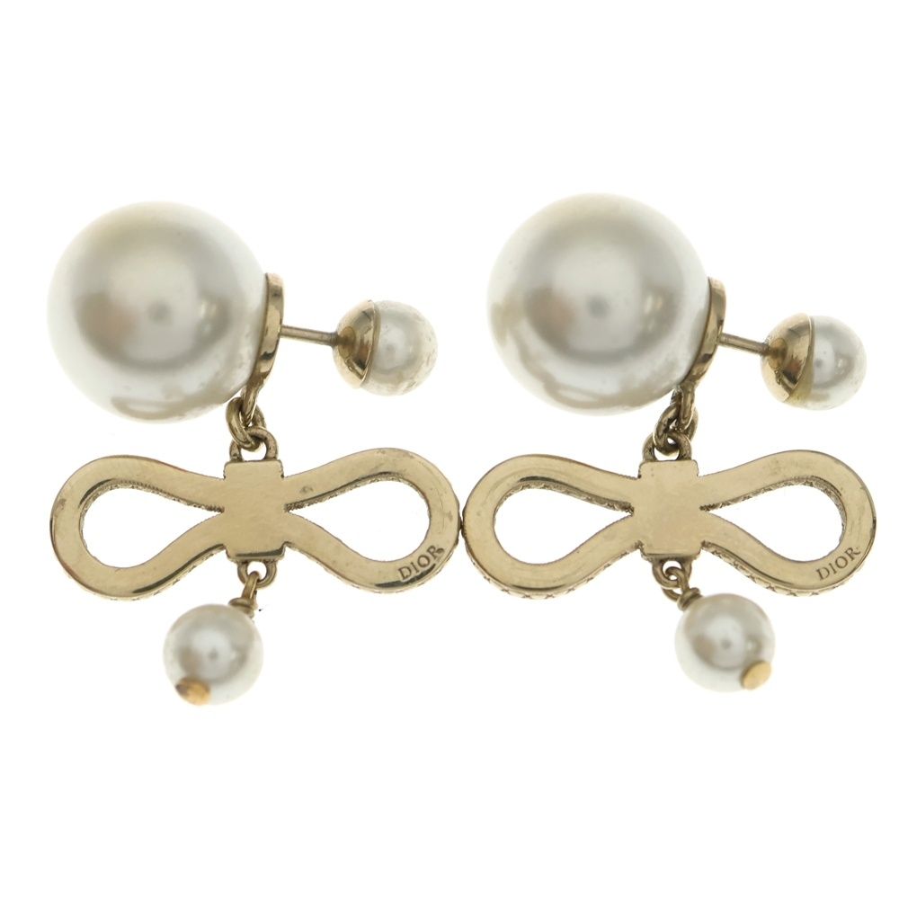 Dior Ribbon Pearl Earrings Rhinestone Gold — view 2