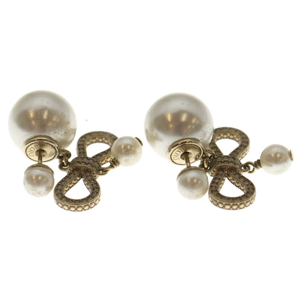 Dior Ribbon Pearl Earrings Rhinestone Gold — view 4