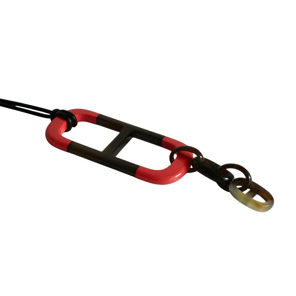 Hermes Amar Buffalo Horn Leather Cord Pendant Necklace Red Brown — view 2
