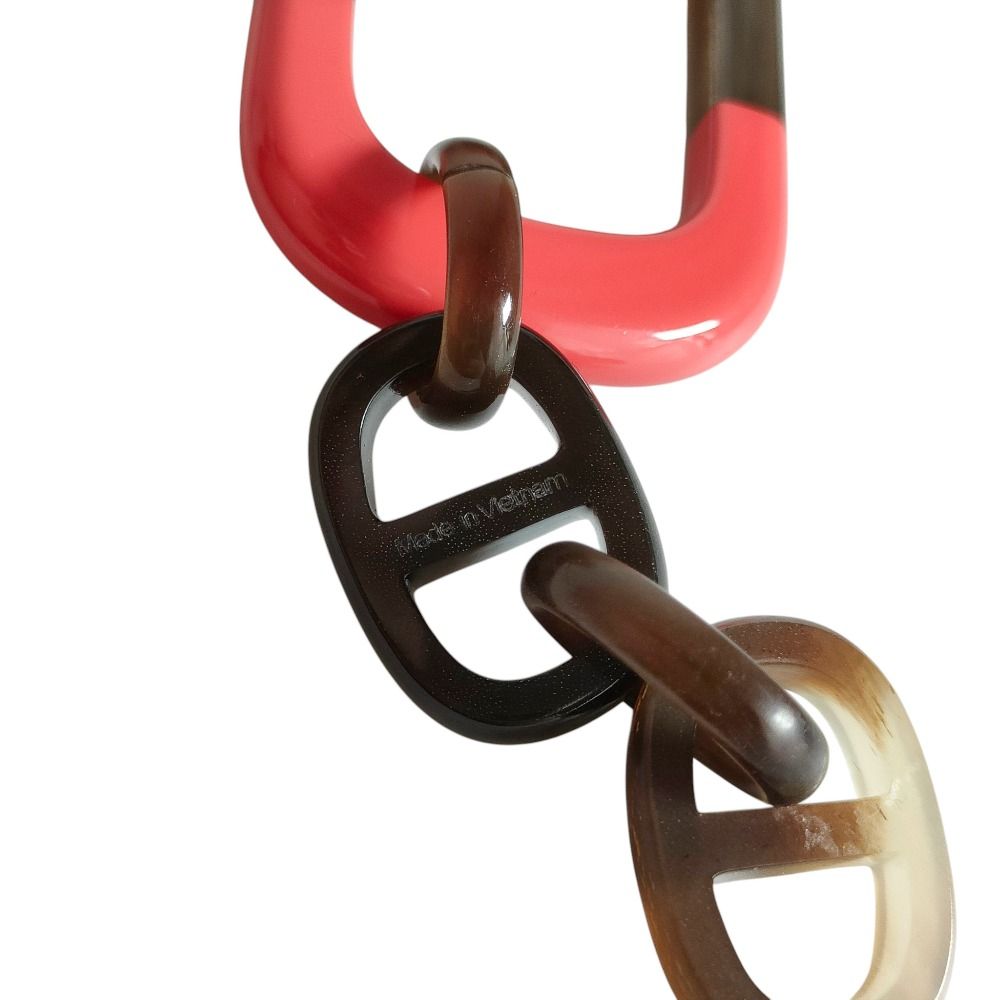 Hermes Amar Buffalo Horn Leather Cord Pendant Necklace Red Brown — view 7