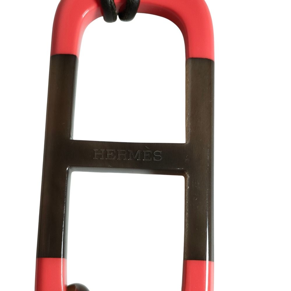 Hermes Amar Buffalo Horn Leather Cord Pendant Necklace Red Brown — view 5