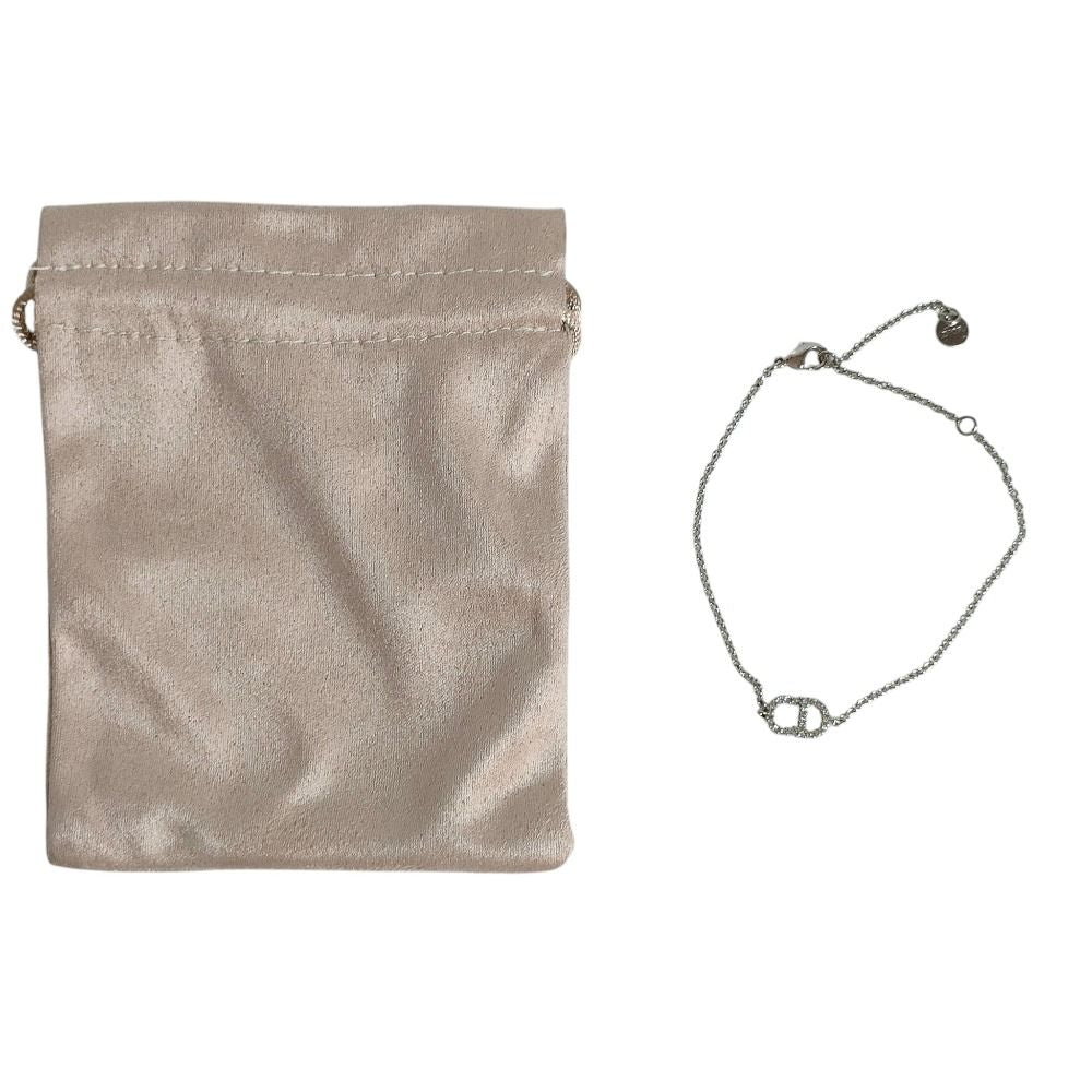 Dior Christian Rhinestone Clair D Lune Chain Bracelet Silver Metal — view 8