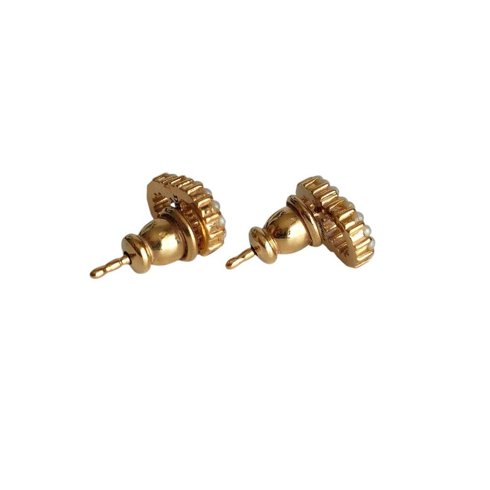 Dior Christian Clair D Lune Pearl Stud Earrings Gold Color — view 3