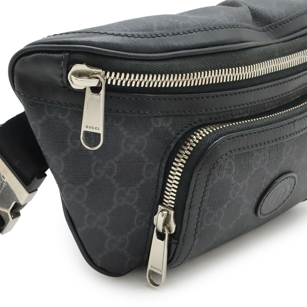 Gucci GG Supreme Large Waist Bag Leather Black Dark Gray — view 4