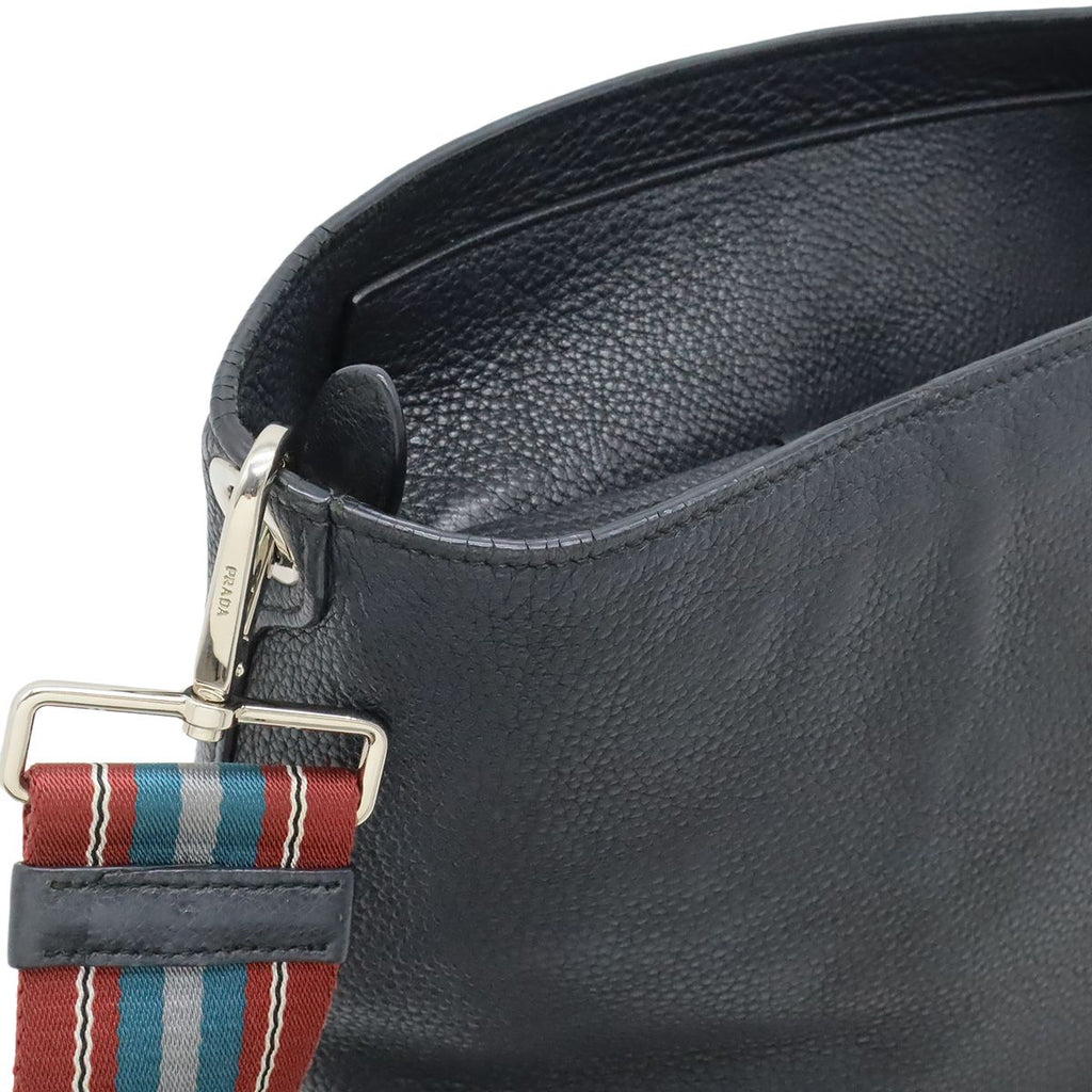 Prada Vitello Phoenix Shoulder Bag Striped Crossbody Leather Nero — view 4