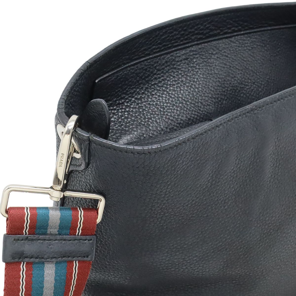Prada Vitello Phoenix Shoulder Bag Striped Crossbody Leather Nero — view 4