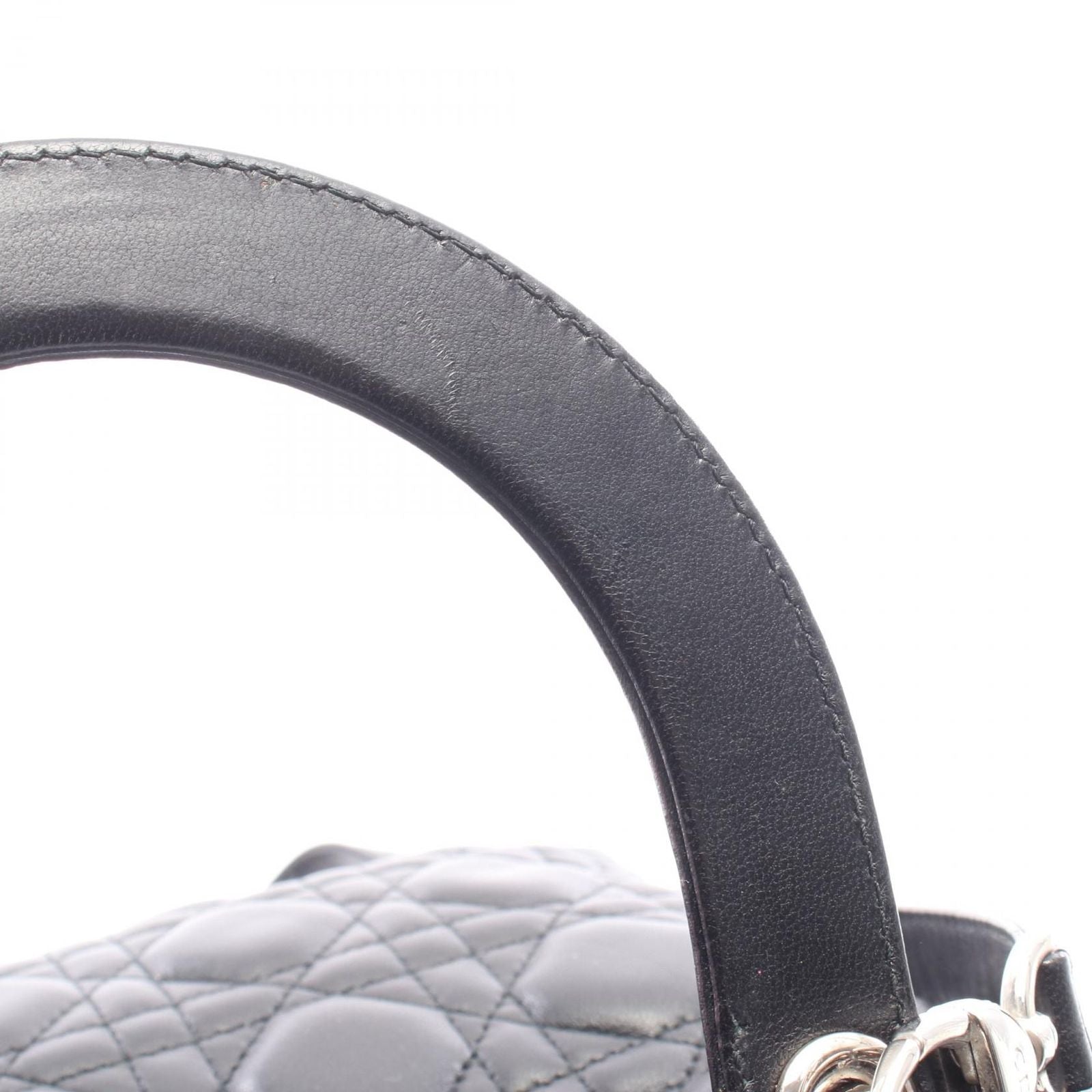 Dior Handbag Lady Cannage Black Leather 2-Way Tote — view 6