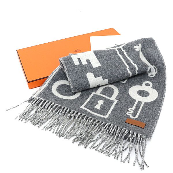 Hermes Hermrs Cashmere Muffler Kazak Keys Collection 100% Gray Key Scarf — view 6