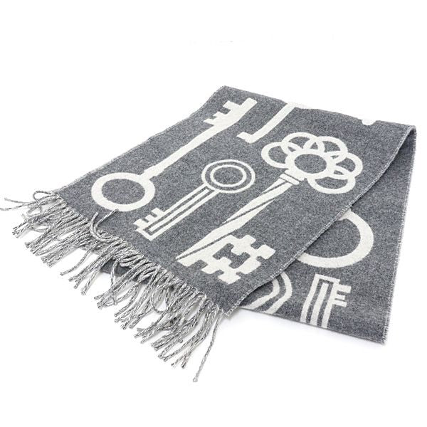Hermes Hermrs Cashmere Muffler Kazak Keys Collection 100% Gray Key Scarf — view 3