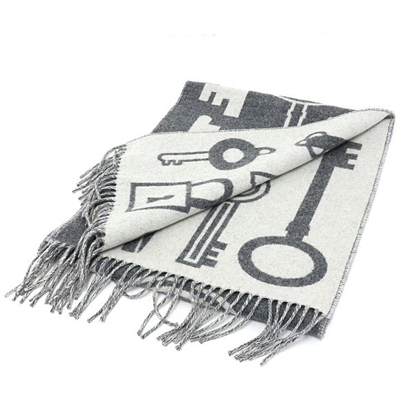 Hermes Hermrs Cashmere Muffler Kazak Keys Collection 100% Gray Key Scarf — view 2
