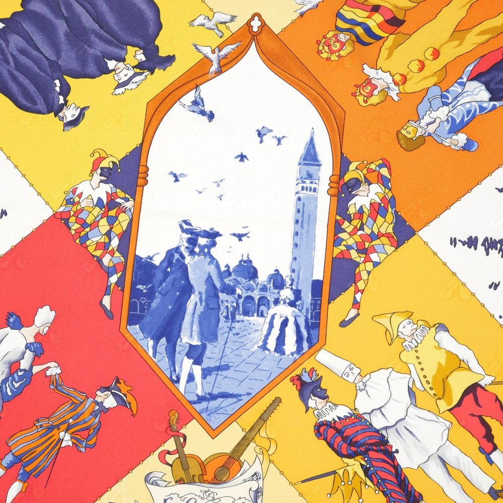Hermes Carre 90 le Carnaval de Venise Carnival Scarf Silk Twill Navybased Multicolor — view 5