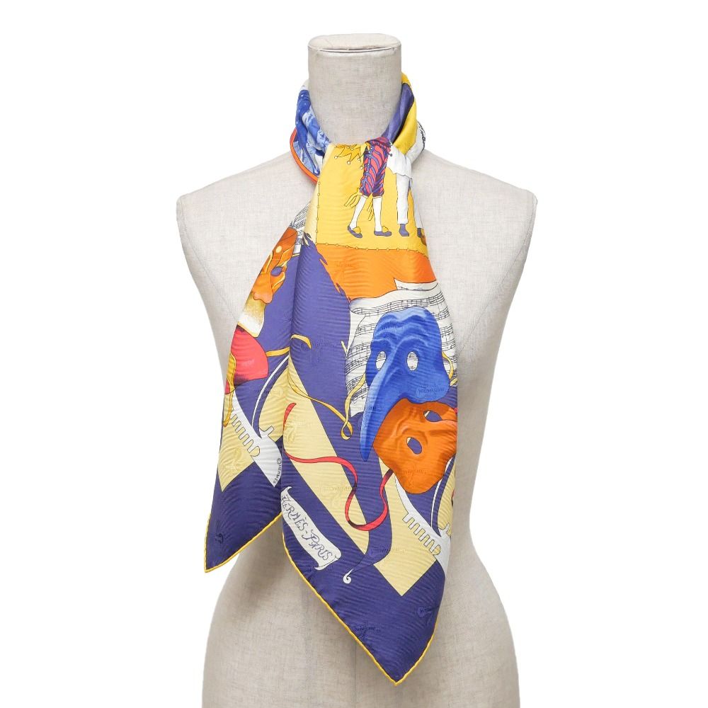 Hermes Carre 90 le Carnaval de Venise Carnival Scarf Silk Twill Navybased Multicolor — view 2