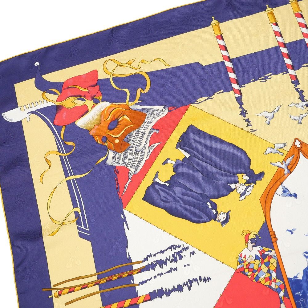 Hermes Carre 90 le Carnaval de Venise Carnival Scarf Silk Twill Navybased Multicolor — view 3