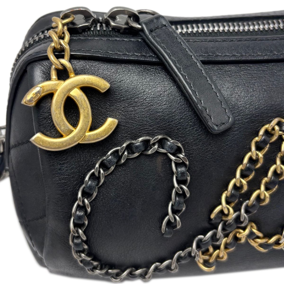 Chanel Bag Chain Shoulder 2-Way Logo Black Silver Gold Lambskin — view 2