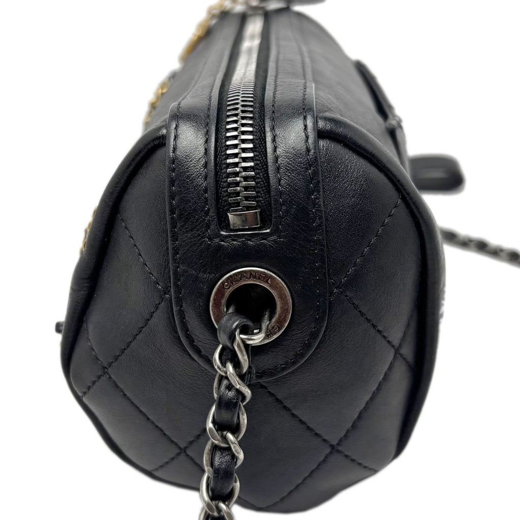 Chanel Bag Chain Shoulder 2-Way Logo Black Silver Gold Lambskin — view 5
