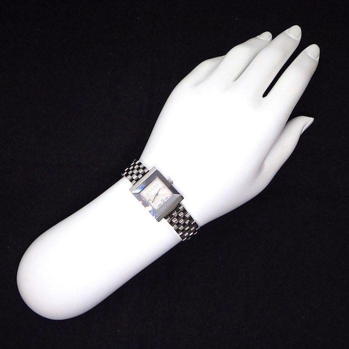 Gucci Watch Frame 128.4 3 Points Diamond Index Square White Shell Dial SS — view 9