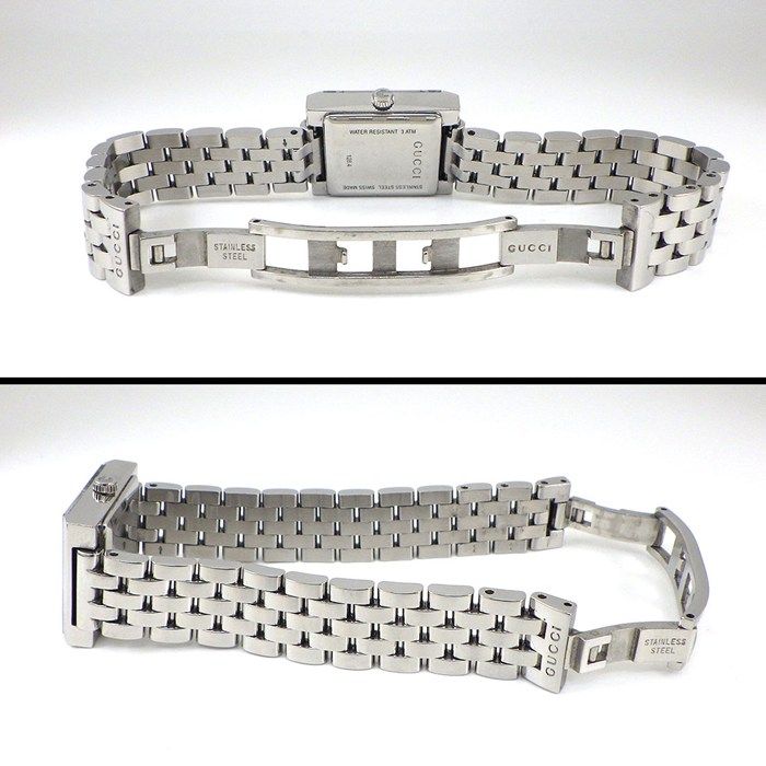 Gucci Watch Frame 128.4 3 Points Diamond Index Square White Shell Dial SS — view 3