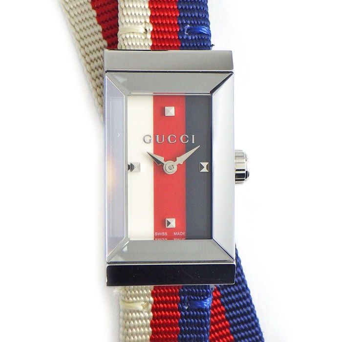 Gucci Watch Frame 147.5 Rectangular White Red Navy Dial Long — view 2