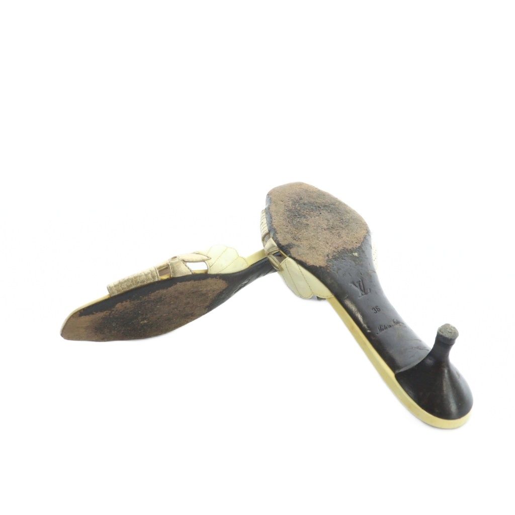 Louis Vuitton Mule Sandals Logo Leather Monogram 36 Brown Yellow — view 6